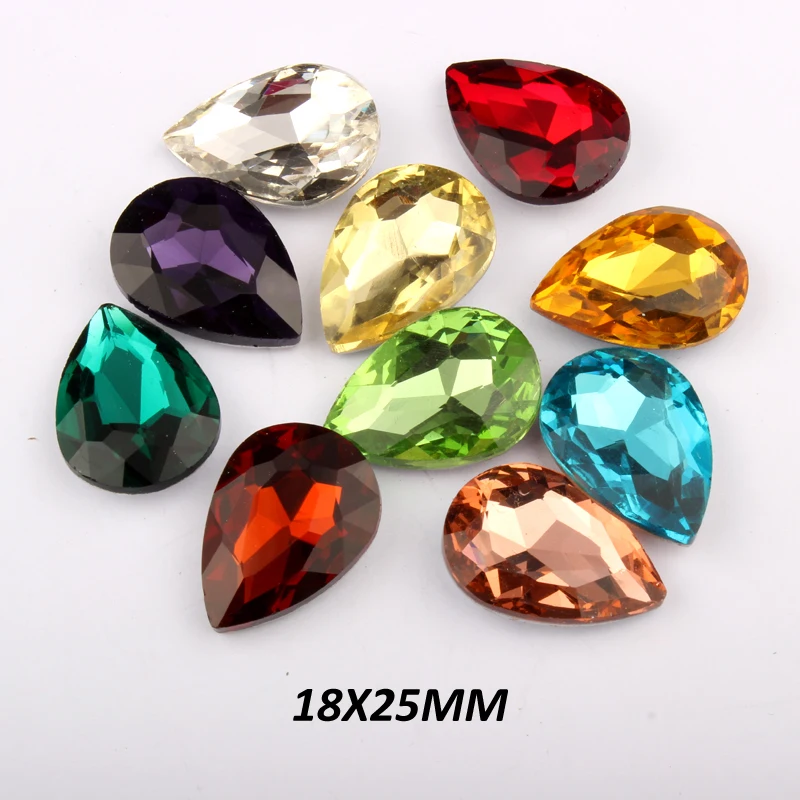 

water drop 18X25MM Glass Crystal 12pcs/lot Pointback Rhinestone 16 colors Optional free shipping