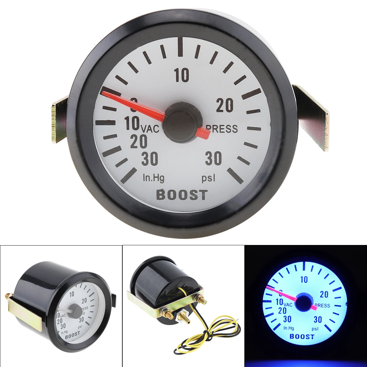 

6032BL 2" 52mm 12V Blue LED 0~30in.Hg / 0~30PSI Turbo Boost Gauge Meter with Sensor for Car / Boat / Truck