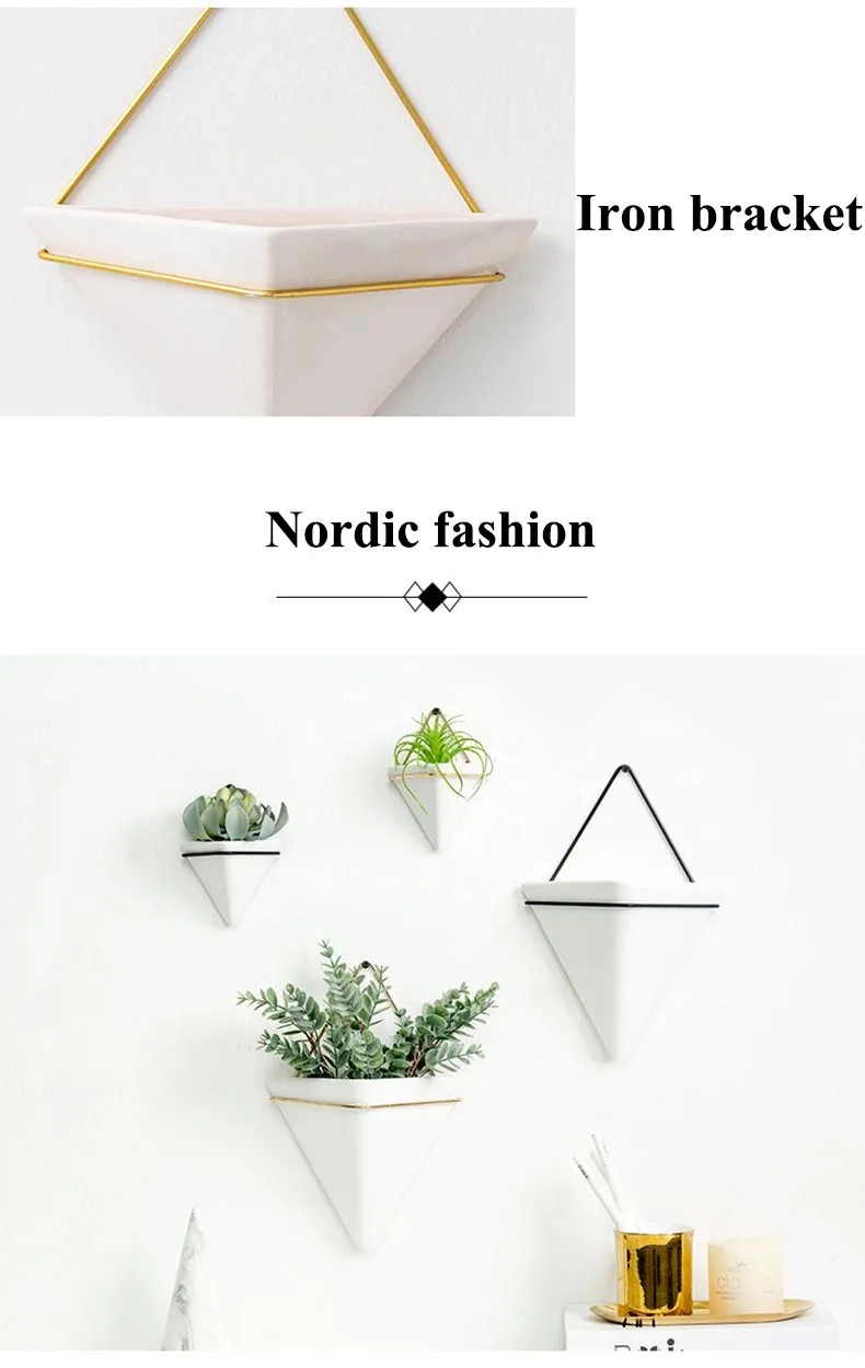 Nordic Creative Ceramic Iron Art Flower Pot Living Room Wall Planter Succulents Plant Pots Hydroponics Hanging Vase Decor Bonsai