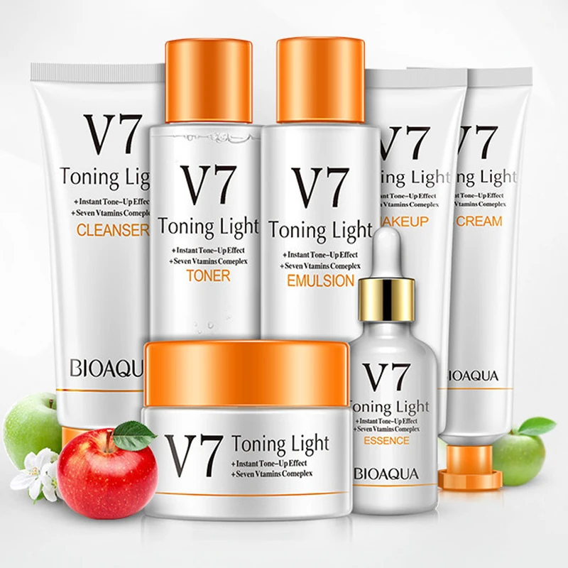 BIOAQUA New V7 Cleansing Lotion Lazy Facial Seven-piece Skincare Moisturizing Facial Care Set