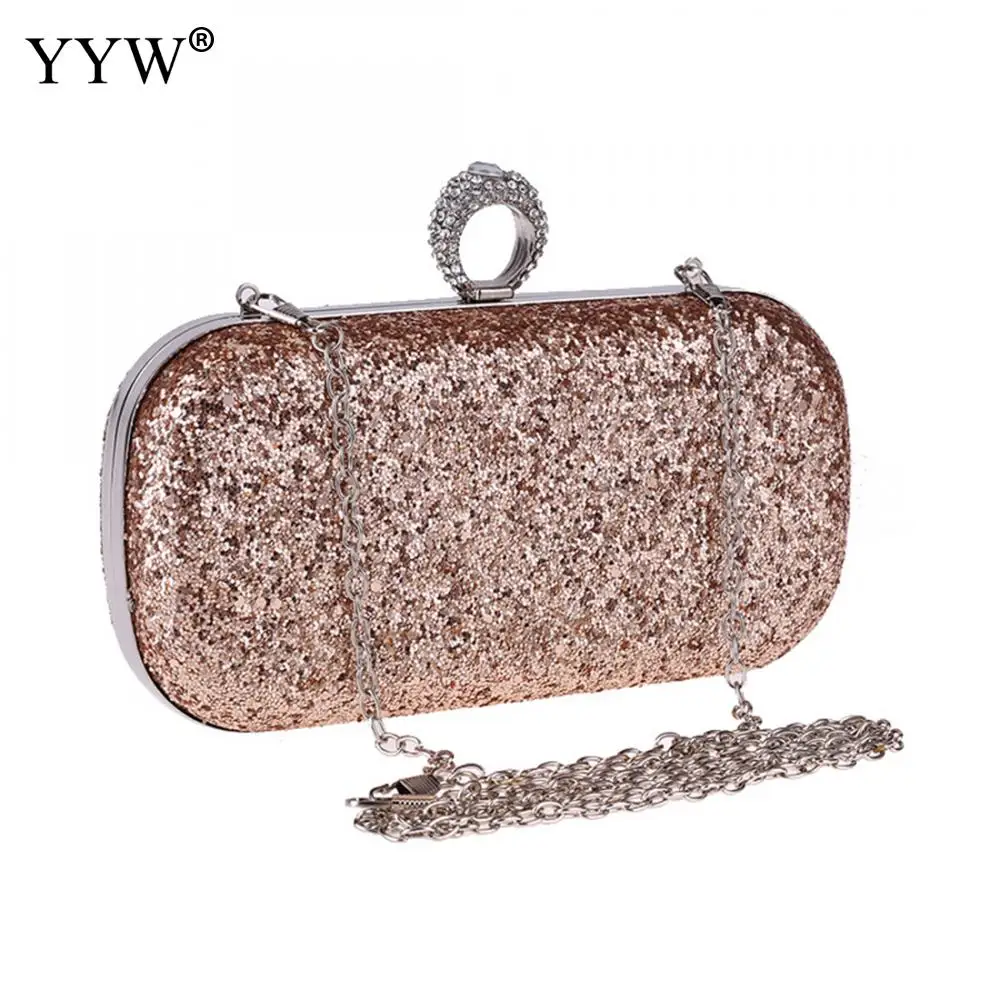 

Champagne Rhinestone Gillter Finger Ring Evening Bags Diamonds Wedding Handbags Women Rose Day Clutch Mini Purse Bag White