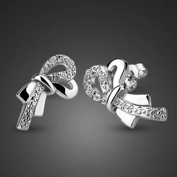 

Fresh style Cute 925 Sterling Silver Earring Paved Shiny zircon Trendy silver-Color Jewelry for Women charm Silk ribbon earrings