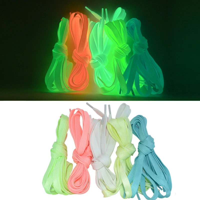 1 Pair 1 2m Luminous Shoelace Flat Coloured Shoe Laces Glow in The Dark Fluorescent Athletic