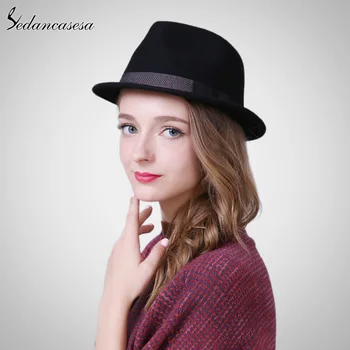 

Sedancasesa classic Autumn Winter Female Fedora Hats Europe woolen with women British Trilby Hat Fashion Wool Felt Hat FM046018