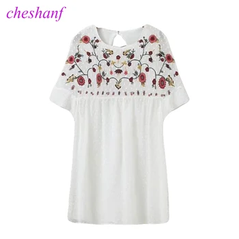 

Cheshanf 2020 New Fashion Wind Piece Short Sleeve Seersucker Siamese Ladies Jumpsuit Summer Floral Embroidery Playsuit AA562