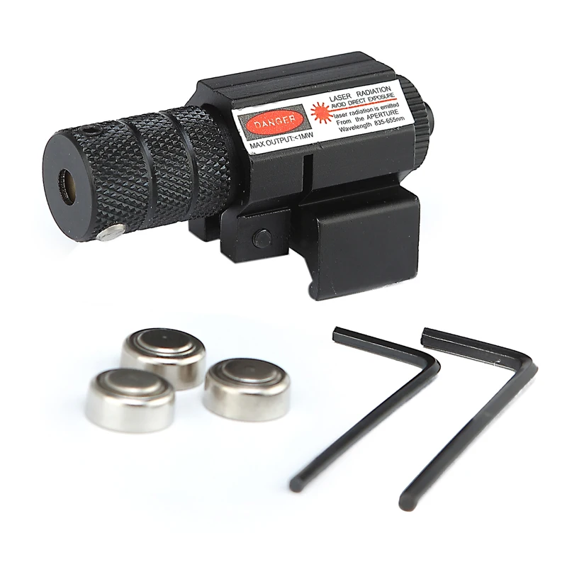 

Aluminum Alloy Matte Black Tactical Red Laser Sight 1mW Mini Red Dot Sight With 21mm Rail Mount and Tail Line Switch.