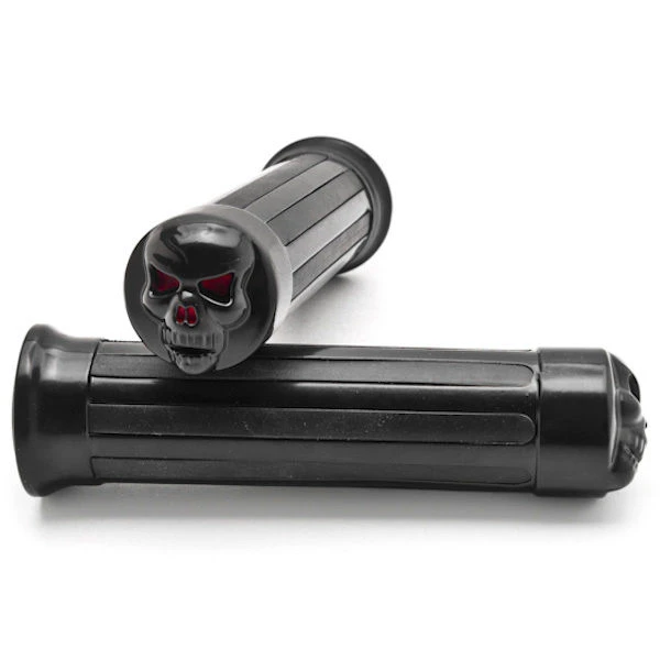 Black Skull Skeleton Red Eye Manopole Moto 1" Handlebar Hand Grips Pair