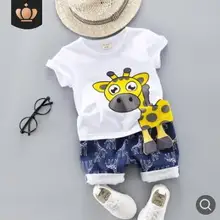 Детская одежда коллекция года, новые летние костюмы для маленьких мальчиков и девочек хлопковый комплект детской одежды с жирафом, детские костюмы из двух предметов для От 1 до 4 лет SY-F192206