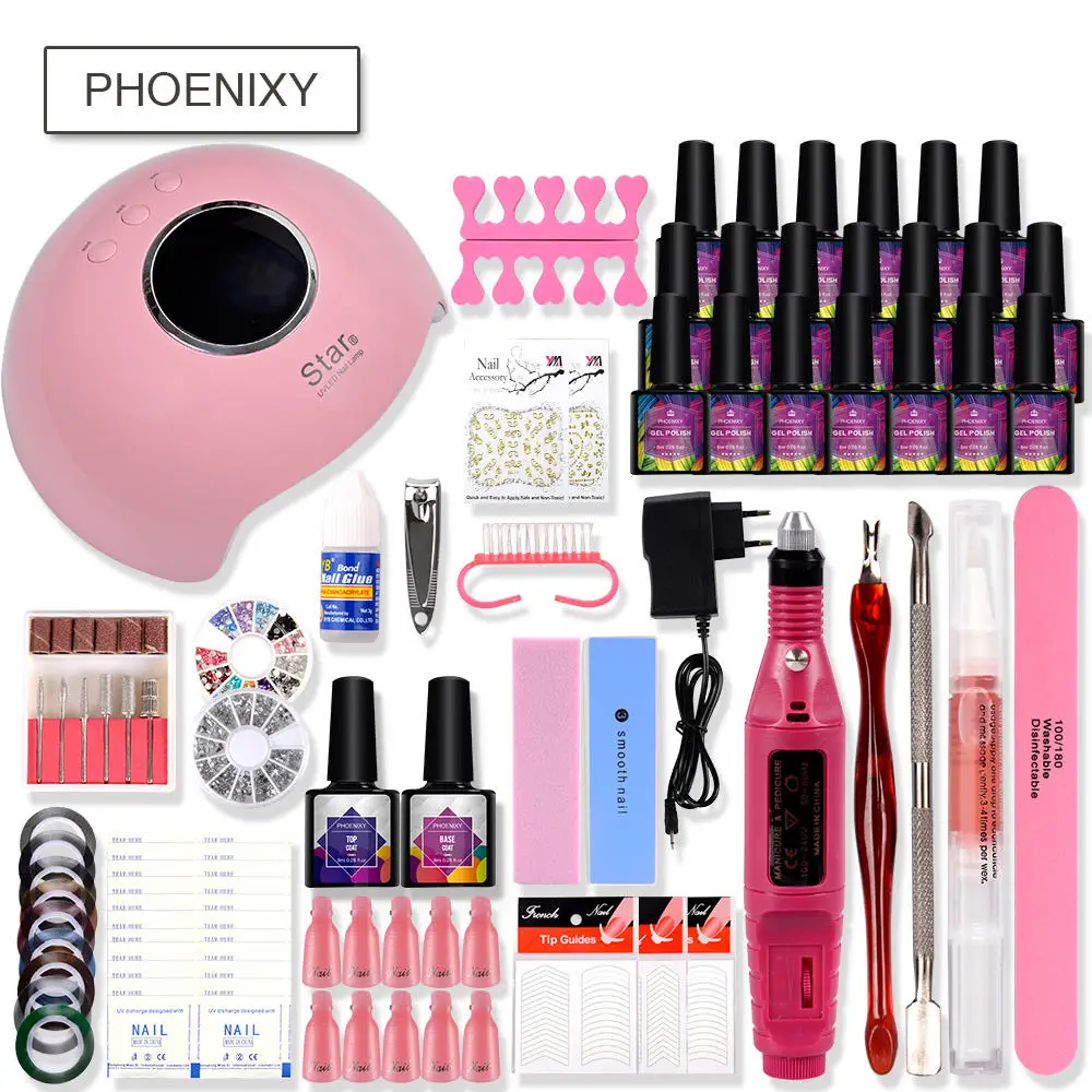 choose 20 color Набор для ногтей 36 Вт УФ светодиодный светильник для маникюра Набор для гелевого маникюра замачиваемый Электрический маникюрный набор ручки для ногтей сверлильный станок для ногтей маникюрный набор - Цвет: choose 20 color