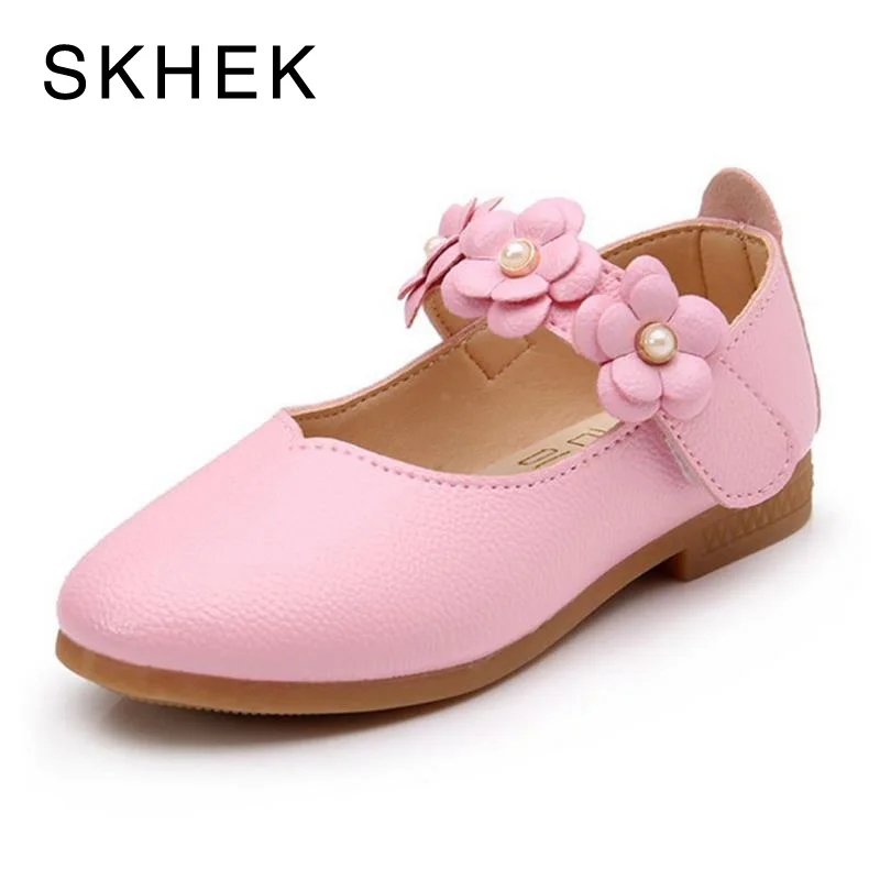 

SKHEK Children Sneaker Spring Girls Shoes Fashion Princess Slip-on Bow Leather Shoes For Girls Flat Shoe Size 21-36