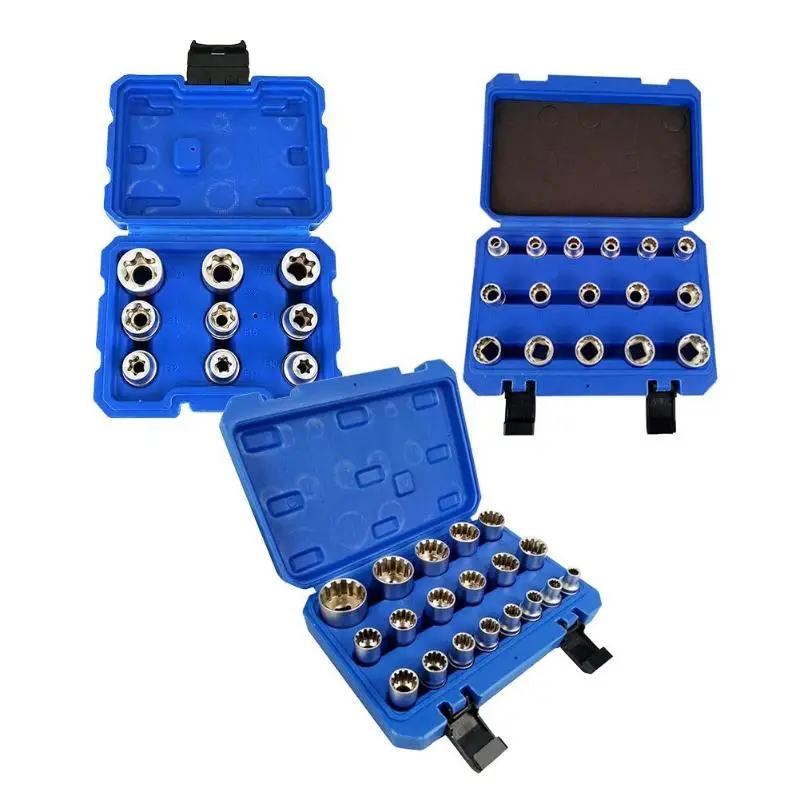 

1 set Chromium Vanadium Steel 12 Angle Gear Lock Sleeve Bit E Socket Set Manufacturing For Auto Car Repair Tools
