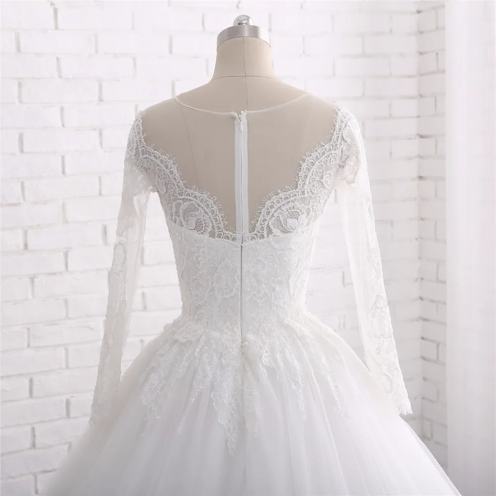 Свадебные платья халат де mariée Line Scoop с длинным рукавом Кружево Аппликации Тюль свадебное платье Vestido De Noiva