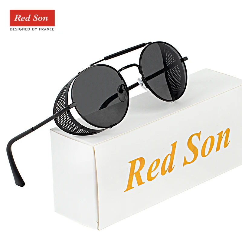 Red Son ретро металлические стимпанк Солнцезащитные очки мужские женские круглые Панк классические солнцезащитные очки уникальный дизайн винтажные Поляризованные очки