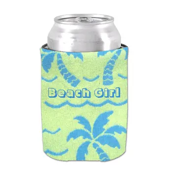 

Beach Girl and Palm Trees Wedding Can Cooler Romantic Couple Gifts Wedding Favors Drink Insulator Custom Beer Can Cooler Holders