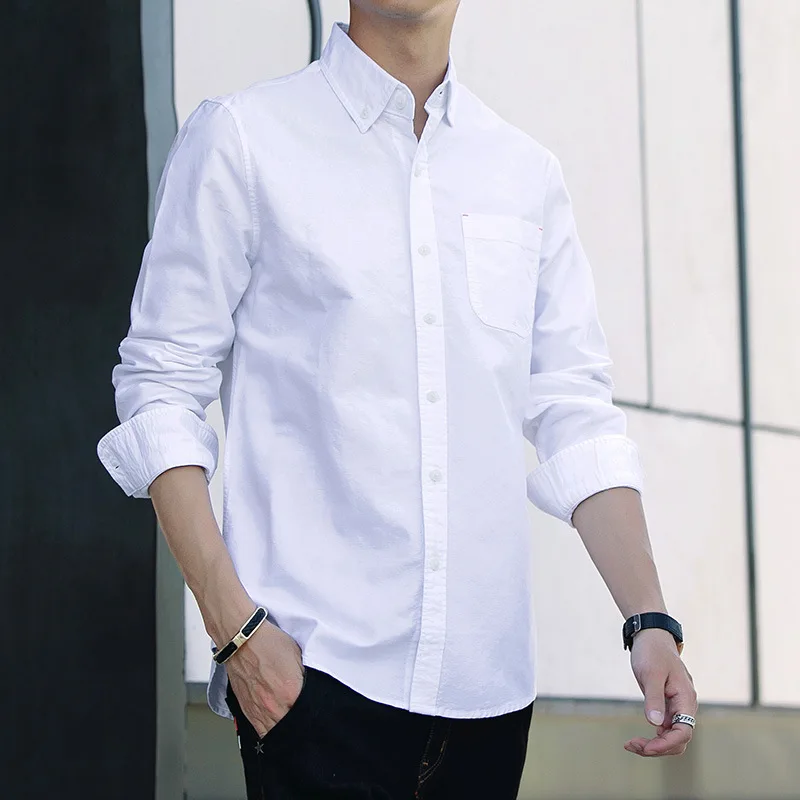 

Autumn Men's Business Casual Long Sleeved Shirts Men White Blue Black Smart Casual Male Social Dress Shirt Plus