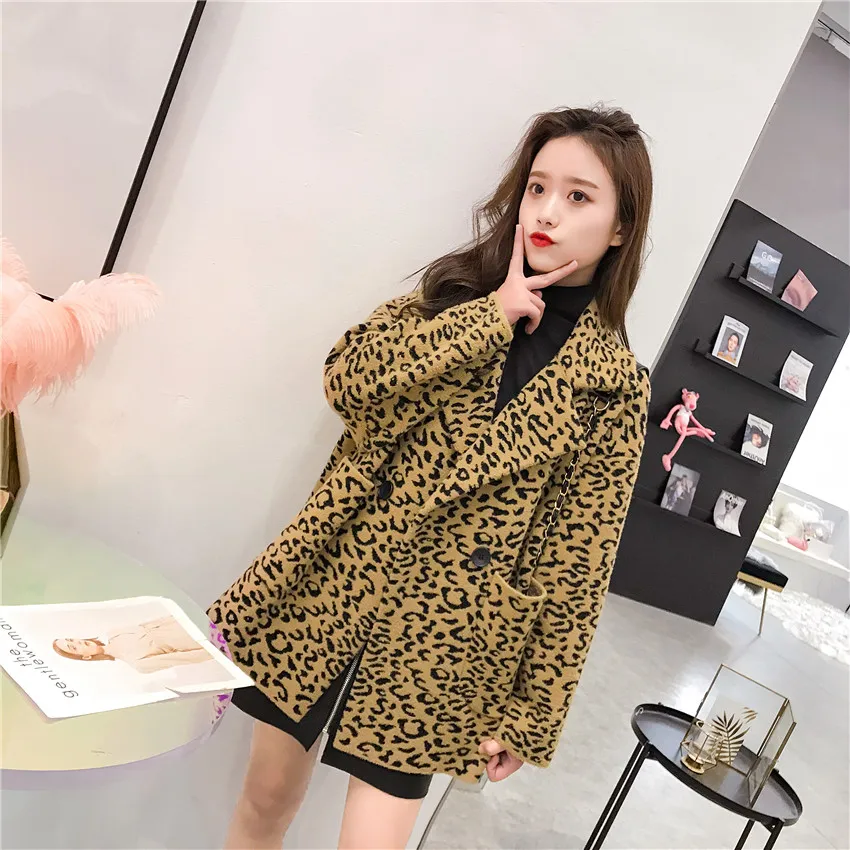 Sexy Leopard Print Cardigan Female Long Imitation Mink Cashmere Fluffy Sweater Autumn Winter Women Cardigans Coat