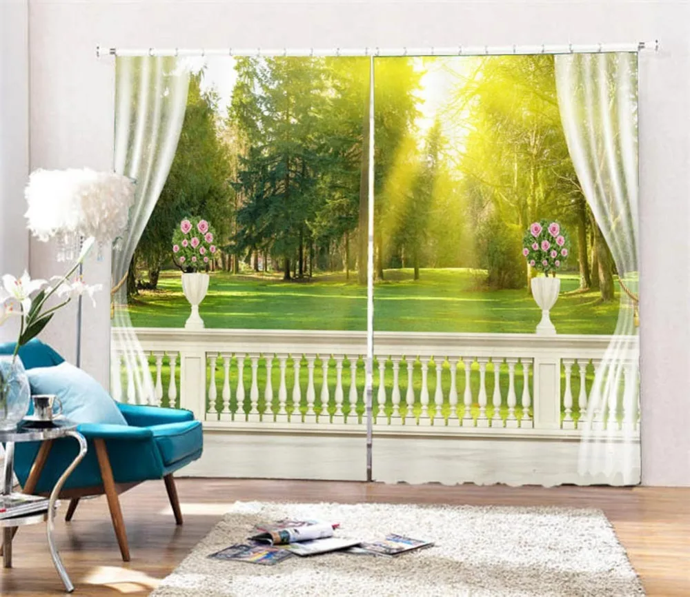 

Three-dimensional balcony window forest scenery 3D Curtains For Bedroom Kids Living Room Drapes Fabric Polyester Set with Hooks