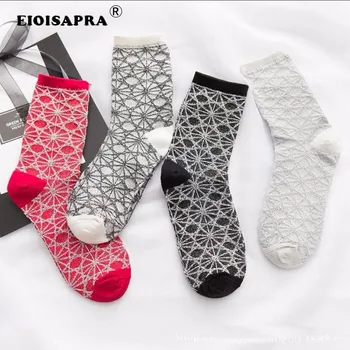 

[EIOISAPRA]Korean Version Fashion Personality Geometry Pattern Bright Silk Socks Women Calcetines Mujer "