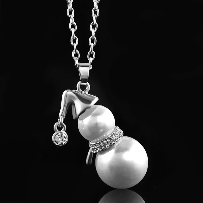 Горячая Распродажа женское золотистое серебряное ожерелье с искусственным жемчугом для снеговика длинное ожерелье Санта Клаус украшения в подарок на год