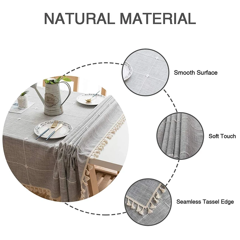Tablecloths For Kitchen Dust-Proof Table Cover Gray Cotton Linen CottonModern Decorative Dining Table Cover