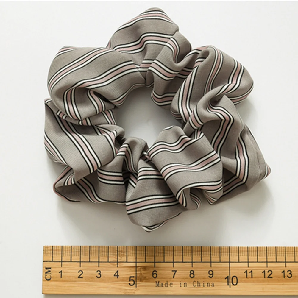 Vintage Flower Striped Plaid Soft Chiffon Hair Scrunchies Elegant Women Girls Printed Elastic Hair Rubber Bands Hair Accessories