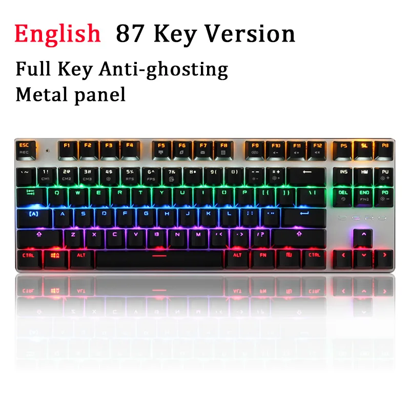 Metoo механическая клавиатура 87 ключ анти-ореолы синий красный переключатель светодиодный с подсветкой Проводная игровая клавиатура русская для геймера - Цвет: English 87 Key