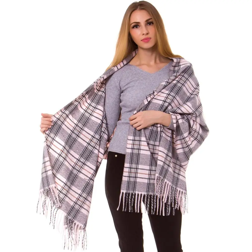 Кашемировый Шелковый клетчатый шарф в клеточку Шаль Обертывание продолговатый теплый модный длинный толстый хиджаб высокое качество шотландская клетка одеяло осень зима розовый
