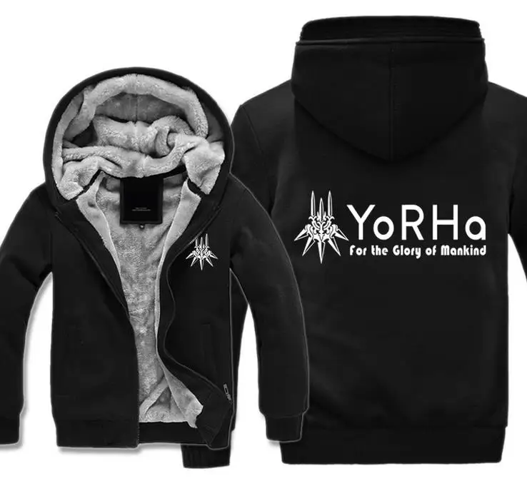 НИР: автоматы Костюмы для косплея yorha Толстовка Для Мужчин's Повседневное Толстовка Зимние толстые теплые хлопковые флисовые пальто с принтом Перевозка груза падения