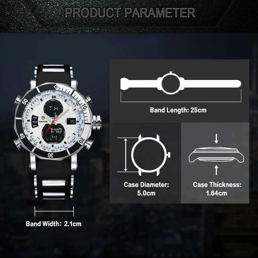 Günstige WEIDE Sport Männer Stoppuhr AutoDate Militär Armee Quarz Repeater Digital Quarz Alarm Multiple Time Zone Uhr Relogio Masculino