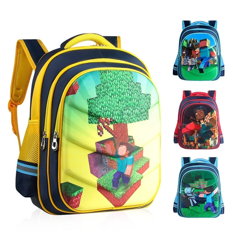 

4 Styles Minecraft Game 3D Print Backpack Children Primary School Bag Reflective Stripe Cartoon Children's Gift Bag Toys Party