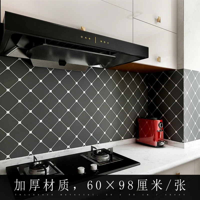 60x98 см масло для кухни-устойчивая Наклейка на стену в скандинавском стиле черная белая решетка обои Геометрическая плитка самоклеющиеся обои Декор