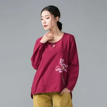 Женская одежда больших размеров, короткая спереди, длинная, китайский стиль, ручная роспись, осенняя хлопковая футболка, свободный крой, футболки, топы 4XL XXXXXL