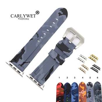 

CARLYWET 38 40 42 44mm Camo Grey Black Waterproof Silicone Rubber Replacement Wrist Watch Band Strap For Iwatch Series 4/3/2/1