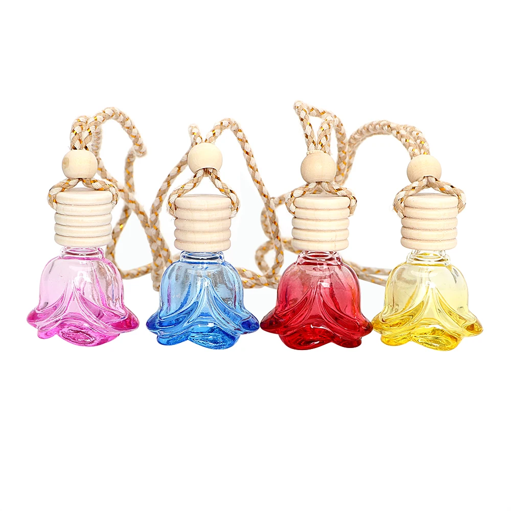 

For Essential Oils Auto Ornament Flower Shape Perfume Pendant Car Perfume Bottle Car-styling Hanging Glass Bottle Air Freshener