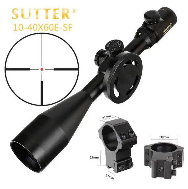 SUTTER 10-40x60E-SF прицелы стекло гравированная Сетка прицел подсвеченный красным большой ручной замок колеса саморезы - Цвет: wigh dovetail rings