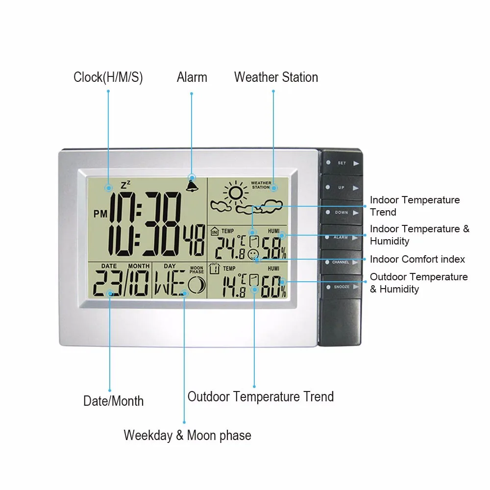 DYKIE ЖК-Метеостанция внутренняя и наружная электронная температура влажность цифровой Повтор будильника беспроводной 3 передатчика