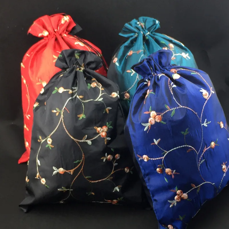 Вышитые фрукты большой Рождественский подарок сумки конфеты сумка двухъярусная атласная ткань Drawstring свадебные подарочные пакеты для вечеринки 50 шт./лот