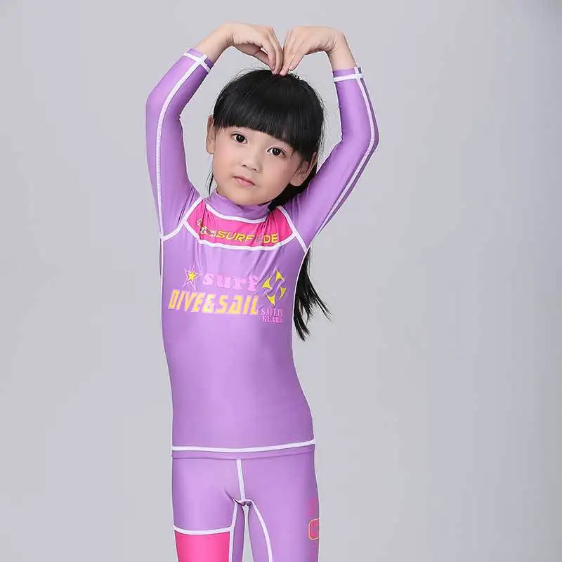 Новинка, детский купальный костюм с длинными рукавами и рашгардом, топ и шорты, комплект для серфинга, подводного плавания, костюм для дайвинга LS-811 - Цвет: purple for girls