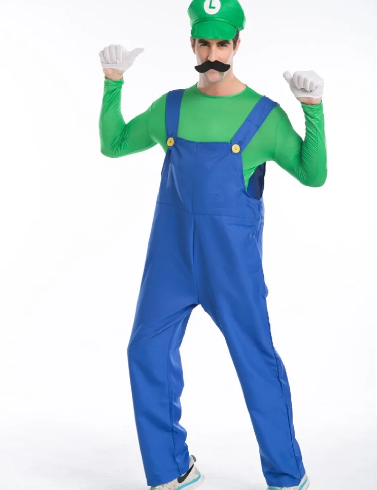 Взрослый супер Марио косплей костюм Луиджи сантехник костюм по мотивам игры Mario Bros Супер Марио Bros костюмы для Хэллоуина для мужчин