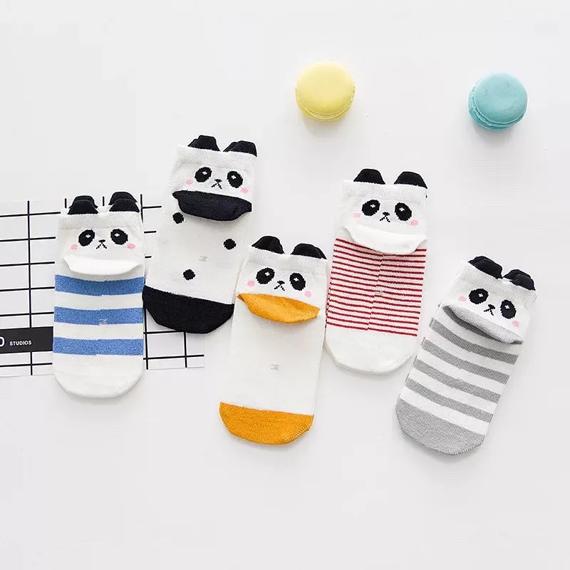 5 пар носков из чистого хлопка ярких цветов с героями мультфильмов; комплект стильных дышащих носков для маленьких мальчиков и девочек; мягкие носки для малышей - Цвет: Panda
