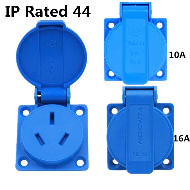 Blue Austrian Industry Safety Outlet 10/16a 250v Ip44 Round Square Cover Au Waterproof Power