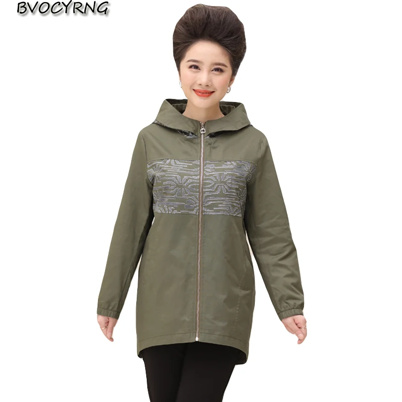 

Middle-aged Hooded Coat Female Spring Long-sleeved Women's Windbreaker 2018 New Autumn Plus Size Leisure Jacket Outerwear A0428