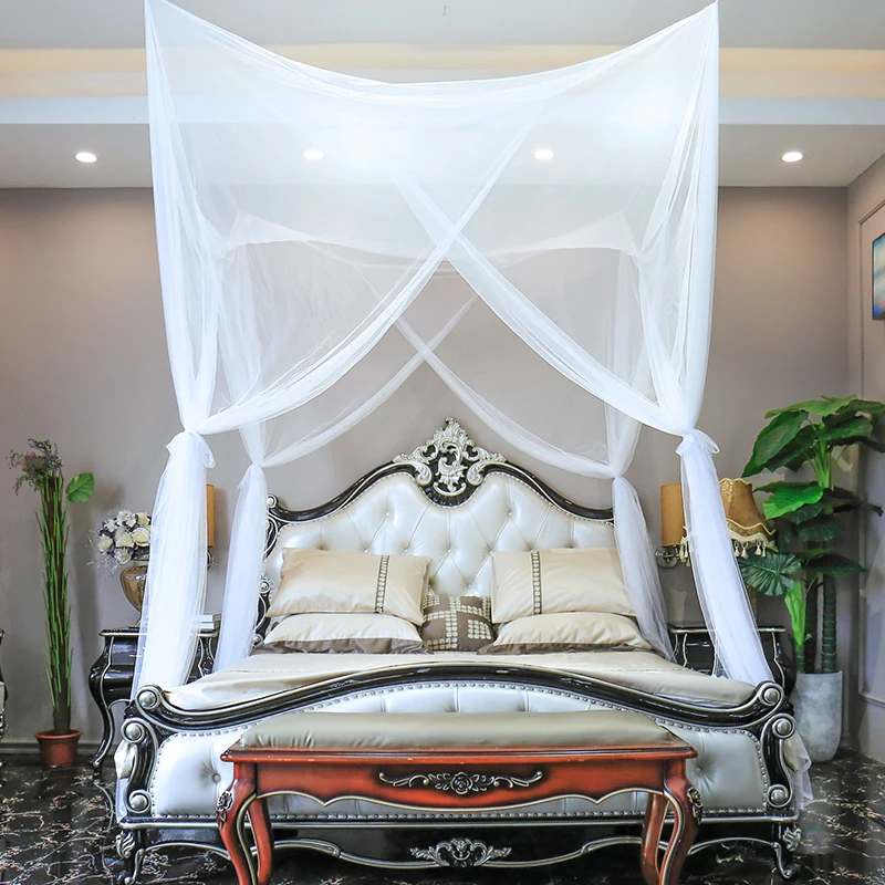 

100% Polyester Mosquito Net Bar Quadrate Canopy Four-door Curtain Bed Shed Elegant Insect Reject Tent Large Bed Decoration White