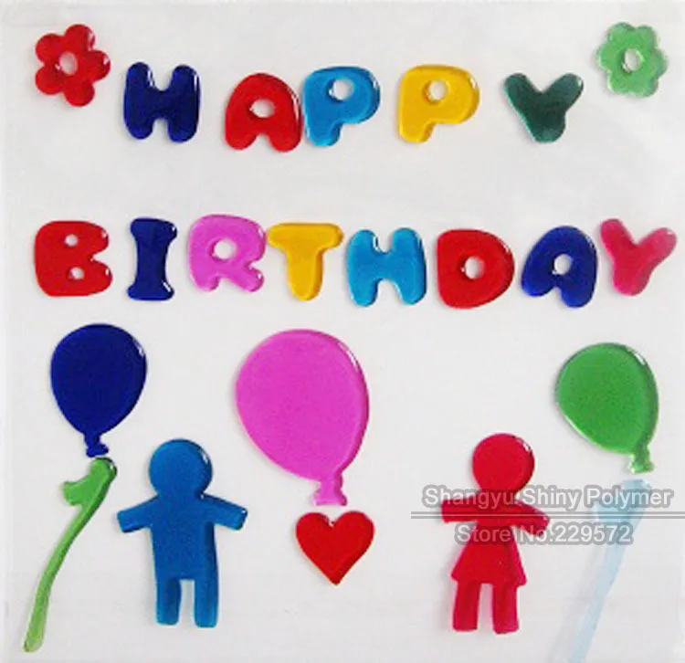 Children Love Happy Birthday Jelly Window Gel Sticker for Home