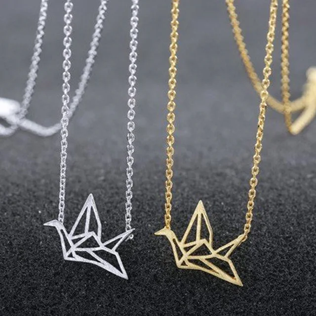 Us 076 Goudverzilverd Origami Crane Ketting Hanger Ketting Vrouwen Eenvoudige Origami Vogel Dier Ananas Cactus Kettingen Sieraden In