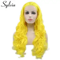 Sylvia длинные Средства ухода за кожей волна желтый Цвет химическое Синтетические волосы на кружеве парик жаропрочных Волокно волос Косплэй