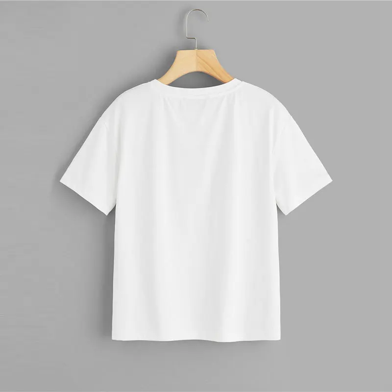 ROMWE футболка с буквенным принтом и коротким рукавом женская одежда Летние повседневные женские топы с круглым вырезом топы для отдыха