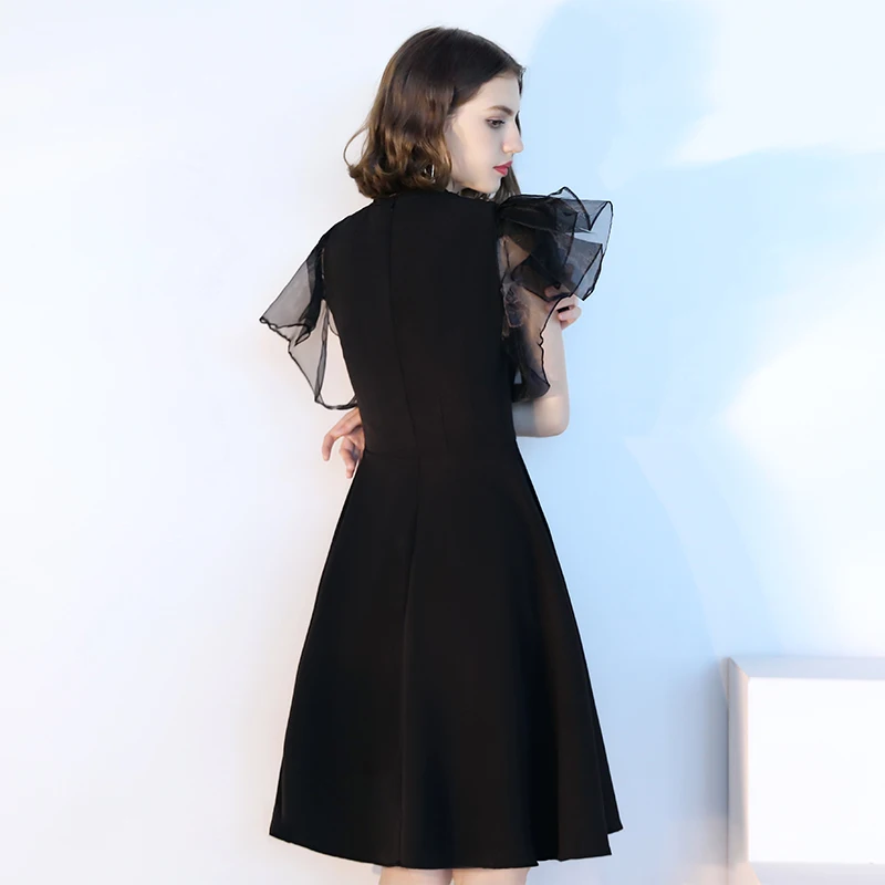 SSYFashion новый элегантный маленьких Платье черного цвета простые Гольфы оборками