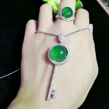 

2019 New S925 Silver with natural ice green pulp small key three-piece set