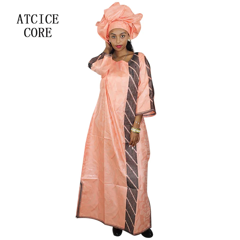 

african clothing new fashion design 100% cotton african bazin riche embroidery for women long dress with scarf A176#